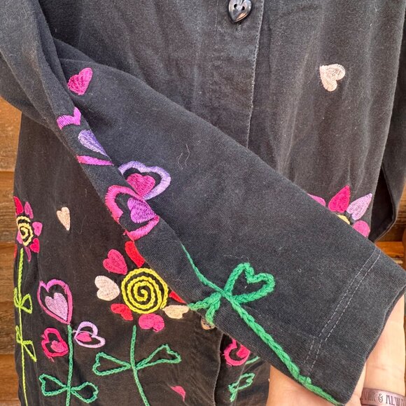 VIntage Michael Simon Lite Embroidered Black Button Down Floral Shirt Size S - Picture 7 of 10